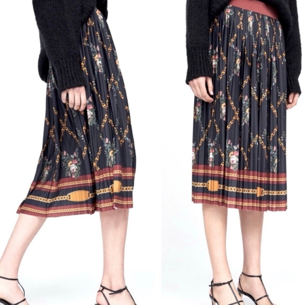 Zara | Pleated‎ Chain Midi Skirt